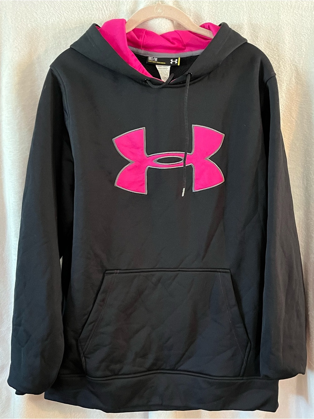 Under Armour Black Hoodie with Pink Logo and Lined Hood